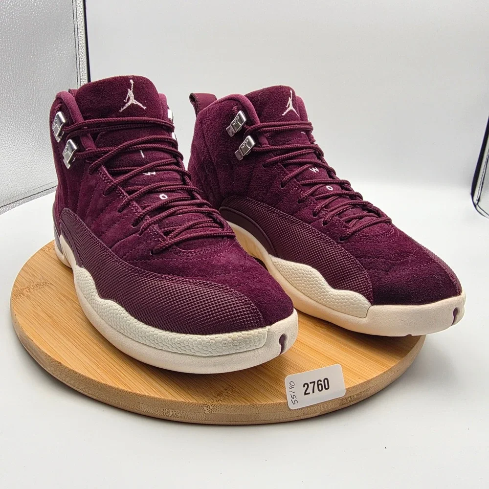 Jordan 12 Retro Bordeaux Burgundy Suede Sneakers 130690-617 Mens 8
